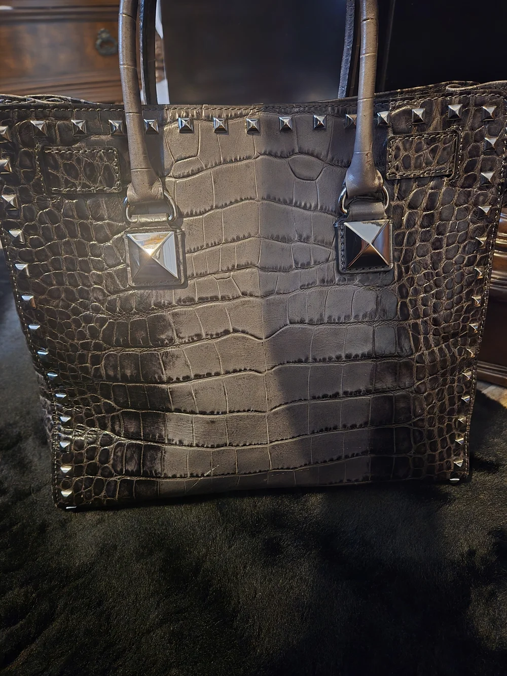 Michael Kors Large Hamilton Croc Embossed Studded Tote